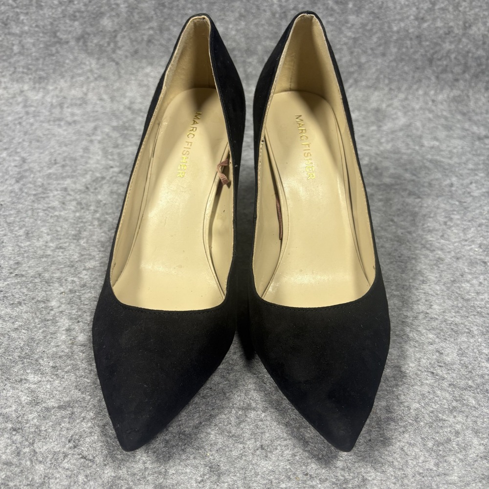 Marc‎ Fisher Gildy Black Pointed Toe Block Heel Pumps Gold Accent MFGILDY5-R 7M
